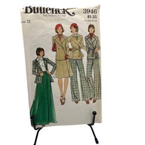 Sewing Pattern Double Breasted Jacket Flare Pant Skirt Pointed Collar Vtg